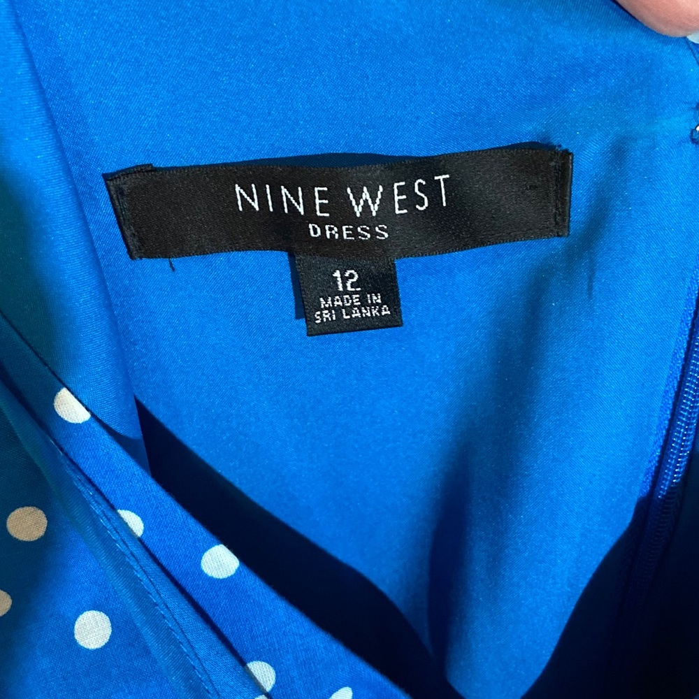 Nine West Dress Teal Blue and White Polkadot Dress. Size 12. - Picture 2 of 10